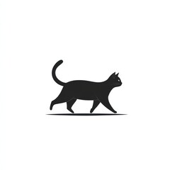 Black cat walking, minimalist design, white background, logo design