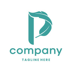 Letter P Pluma Feather Logo Design