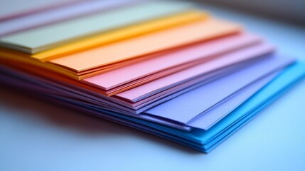 Brightly colored stack of paper sheets arranged on a surface, perfect for creative projects and notes
