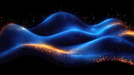 Obraz premium Abstract Glowing Particle Wave Background with Blue and Orange Light Effects