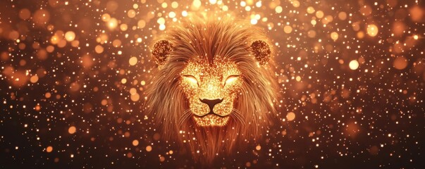 Golden Leo symbol glowing in a field of shimmering stars and radiant light