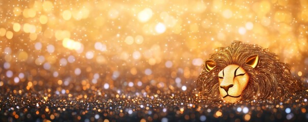 Golden Leo symbol glowing in a field of shimmering stars and radiant light