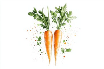 A simple line art illustration of a single carrot, with clean lines and soft pastel orange and green tones on a white background