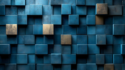 Abstract Geometric Background with Blue and Gold Cubes