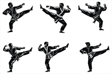 taekwondo pose simple flat vector silhouette