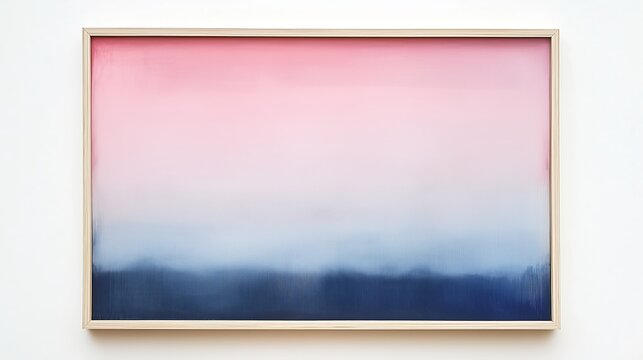 A soft gradient of pink and blue, framed in a thin wooden frame with the bottom edge showing through from left to right. The background is a smooth gradient of light grey.
