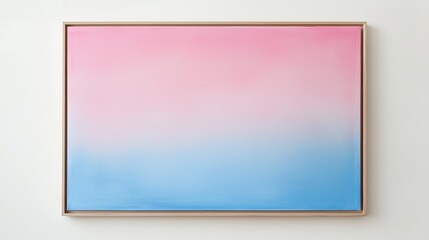 A soft gradient of pink and blue, framed in a thin wooden frame with the bottom edge showing through from left to right. The background is a smooth gradient of light grey.