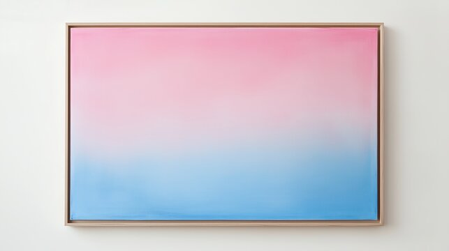 A soft gradient of pink and blue, framed in a thin wooden frame with the bottom edge showing through from left to right. The background is a smooth gradient of light grey.