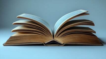 Open book displaying pages with textured edges and soft lighting for reading or study