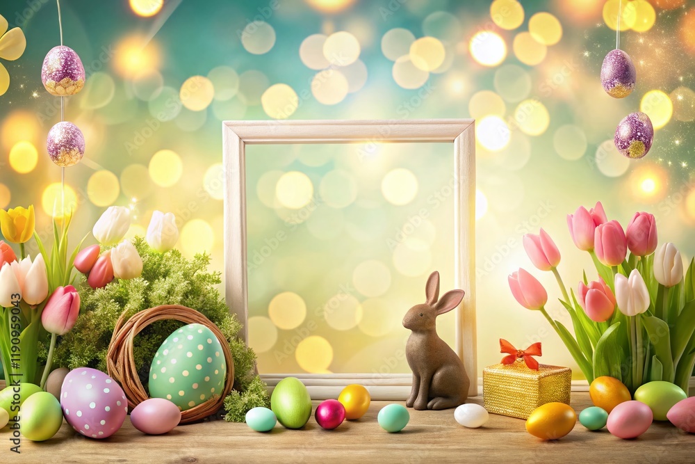 Poster pastel easter frame with bokeh background - blank space for text