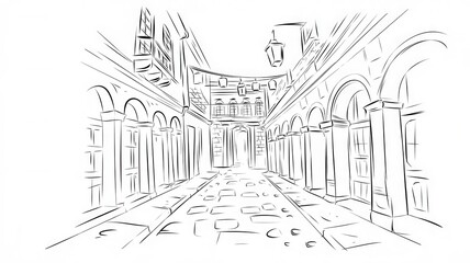 Obraz premium A Sketch Of An Old European City Alleyway