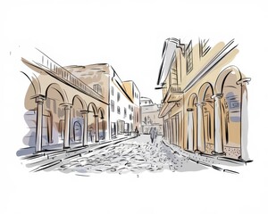 A charming cobblestone street scene with European architecture