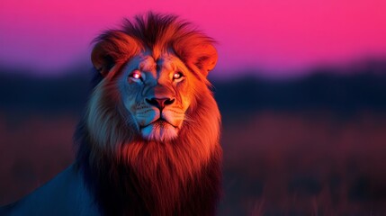 Lion mane glowing with the colors of a supernova, blending celestial beauty with power