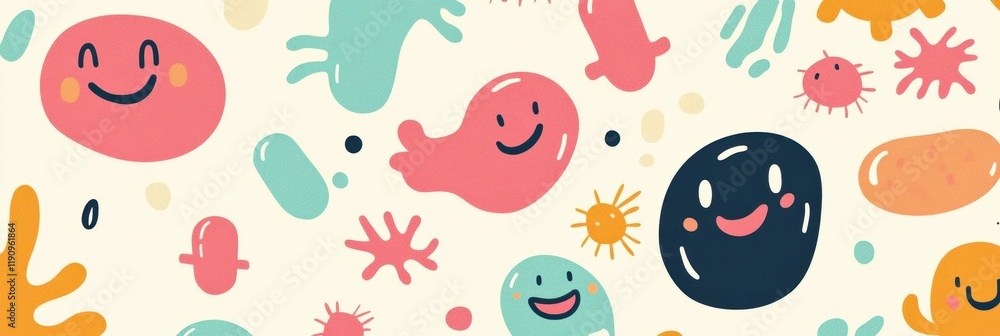 Leinwandbilder smiling cartoon microbes in playful colors representing the tiny life forms that inhabit our world. 