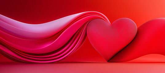 Bright pink fabric flutters in the shape of a heart