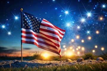 Patriotic Memorial Day Night Background: Stars & Stripes, Blank Space for Text Overlay