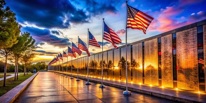 Patriotic Memorial Wall:  Veterans Tribute Design with Space for Personalized Messages.