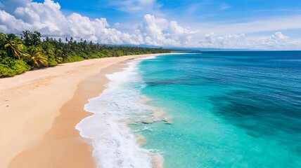 Fototapeta premium Breathtaking Tropical Beach with Turquoise Waves and White Sandy Shores in Paradise