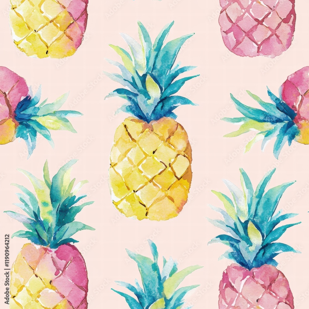 Aufkleber beautiful watercolor pineapple pattern featuring vibrant colors and organic shapes for creative desi