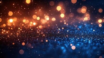 Fototapeta premium Abstract Festive Background with Blue and Orange Glowing Lights and Glitter