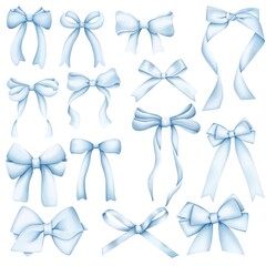 Watercolor  clipart  Coquette blue bow seamless pattern. Ideal for fabric,scrapbooking,banner , card, wrapping paper,baby shower


