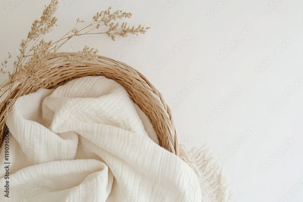 Poster soft linen texture in a serene nordic setting highlighting minimalism and natural elements for a tra