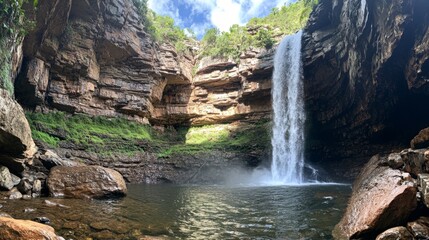 Breathtaking Waterfall in a Rocky Canyon