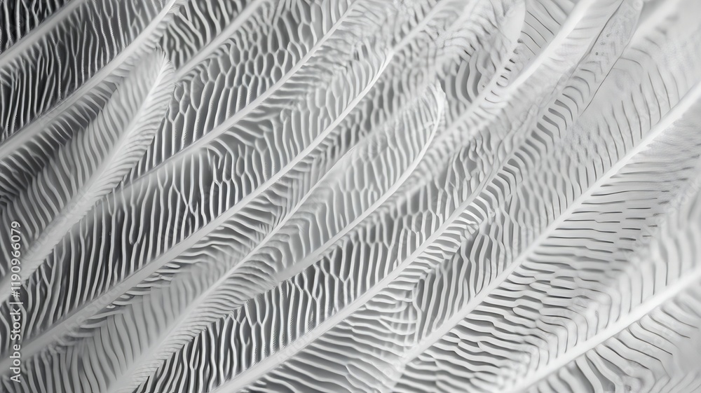 Poster detailed macro shot of a delicate feather with intricate wispy patterns and copy space