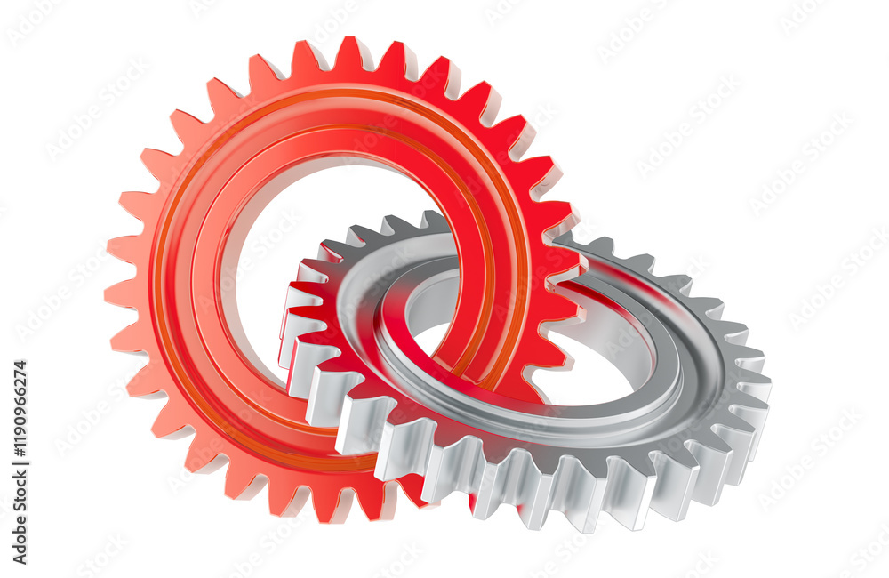 Poster two gear wheels crossed. 3d rendering isolated on transparent background