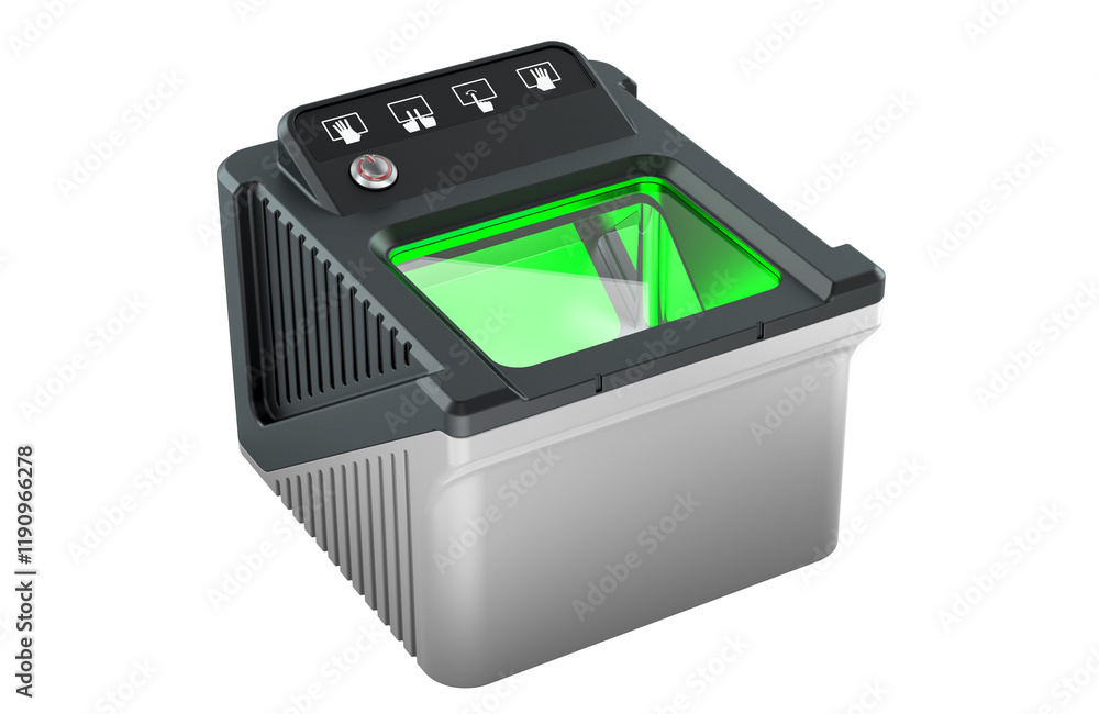 Poster biometric fingerprint reader, fingerprint scanner. 3d rendering isolated on transparent background