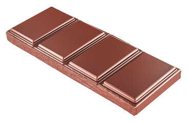One chocolate bar piece, 3D rendering isolated on transparent background