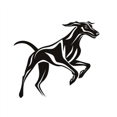 Obraz premium Leaping hound dog silhouette, white background, vector art, logo design