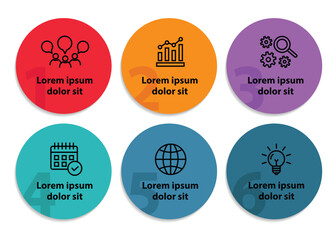 6 steps infographic template with 6 options. Flowchart that can be used for business report, data visualization and presentation. Timeline infographic elements vector illustration.