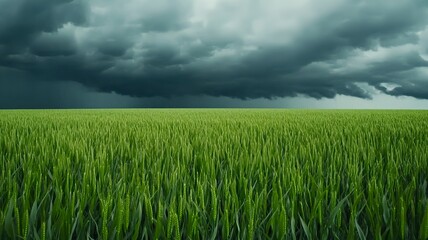 Obraz premium Dramatic Stormy Skies Overshadow Lush Green Meadow Landscape