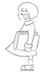 本を持つ女の子_ラインのみ
