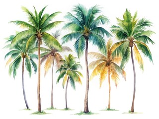 Obraz premium Minimalist watercolor palm and coconut tree PNGs: perfect for design projects.