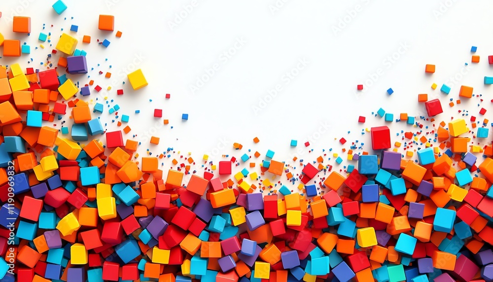 Aufkleber white background, vibrant pile of colorful blocks scattered, different shapes and sizes, neatly arra