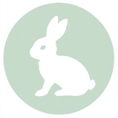 Obraz premium White rabbit silhouette, pastel green circle, spring design, Easter card