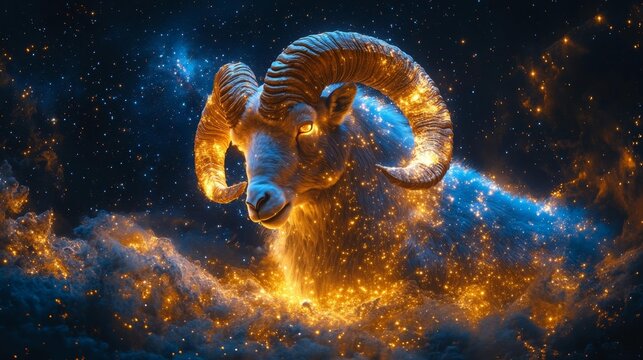 Celestial Aries with Glowing Stars in Space. Generative AI