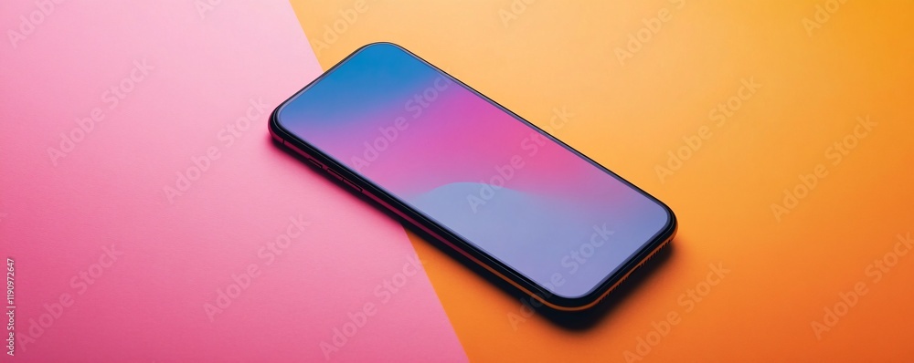 Poster modern smartphone displaying vibrant gradient on colorful background