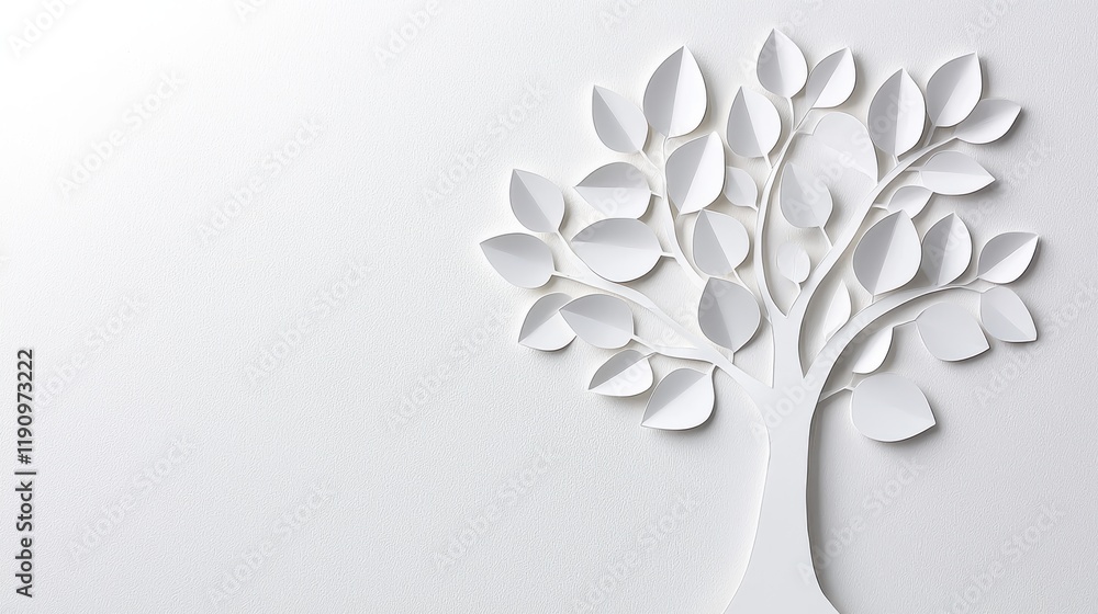 Aufkleber a minimalist white tree design with layered leaves on a soft background, creating a serene and elega