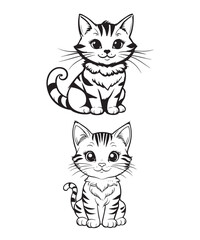 Obraz premium Two cartoon cats are presented in a black and white line drawing format.