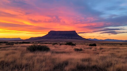 Obraz premium Breathtaking Sunset Over Majestic Desert Mountain Landscape with Vibrant Sky