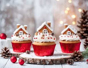 christmas cupcakes on a wooden background