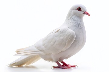 Obraz premium Pure White Dove Isolated on White Background - Panoramic Stock Photo