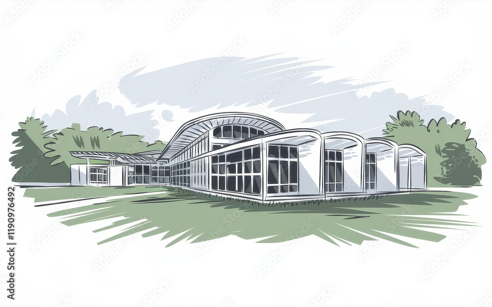 Poster modern building sketch showing architectural design