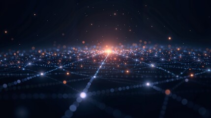 Obraz premium Network of glowing nodes and interconnections create a digital landscape at night