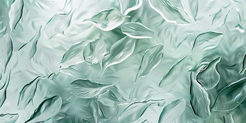 Fototapeta premium A fresh and airy background of translucent, textured green leaves overlapping in a soft, flowing arrangement, evoking nature and tranquility