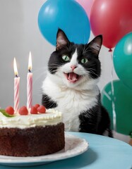 cat with birthday cake