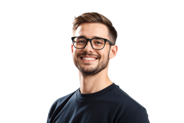 Portrait of a smiling young handsome man with glasses, isolated on transparent background